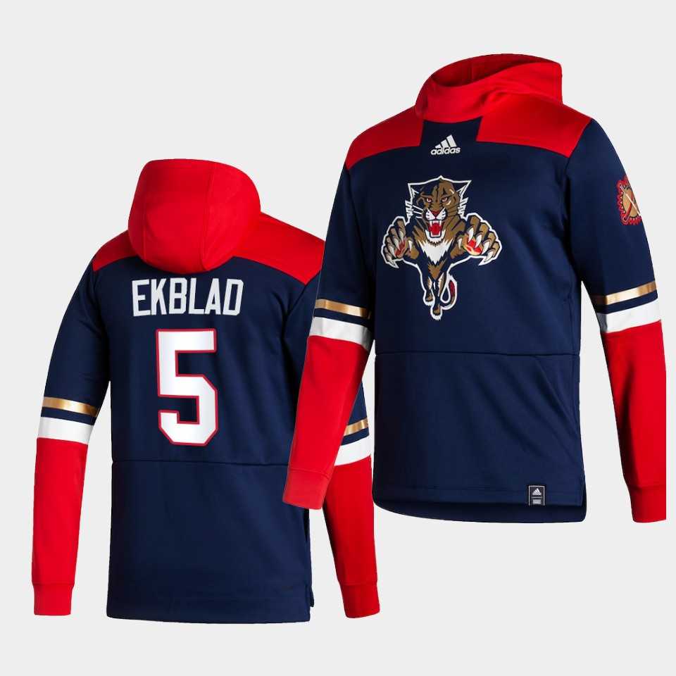 Men Florida Panthers 5 Ekblad Blue NHL 2021 Adidas Pullover Hoodie Jersey